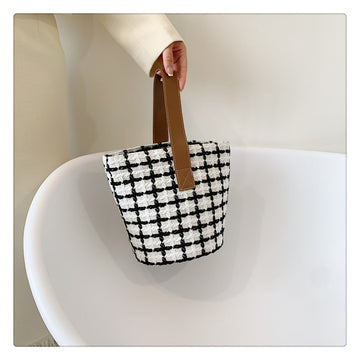 Tajade Women Handheld plaid woven bucket bag
